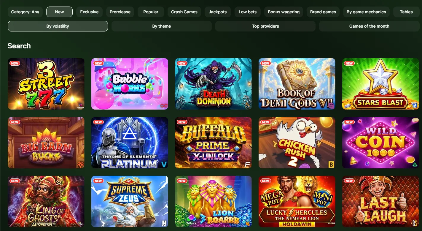 Riobet — раздел новых игр; скриншот интерфейса 4