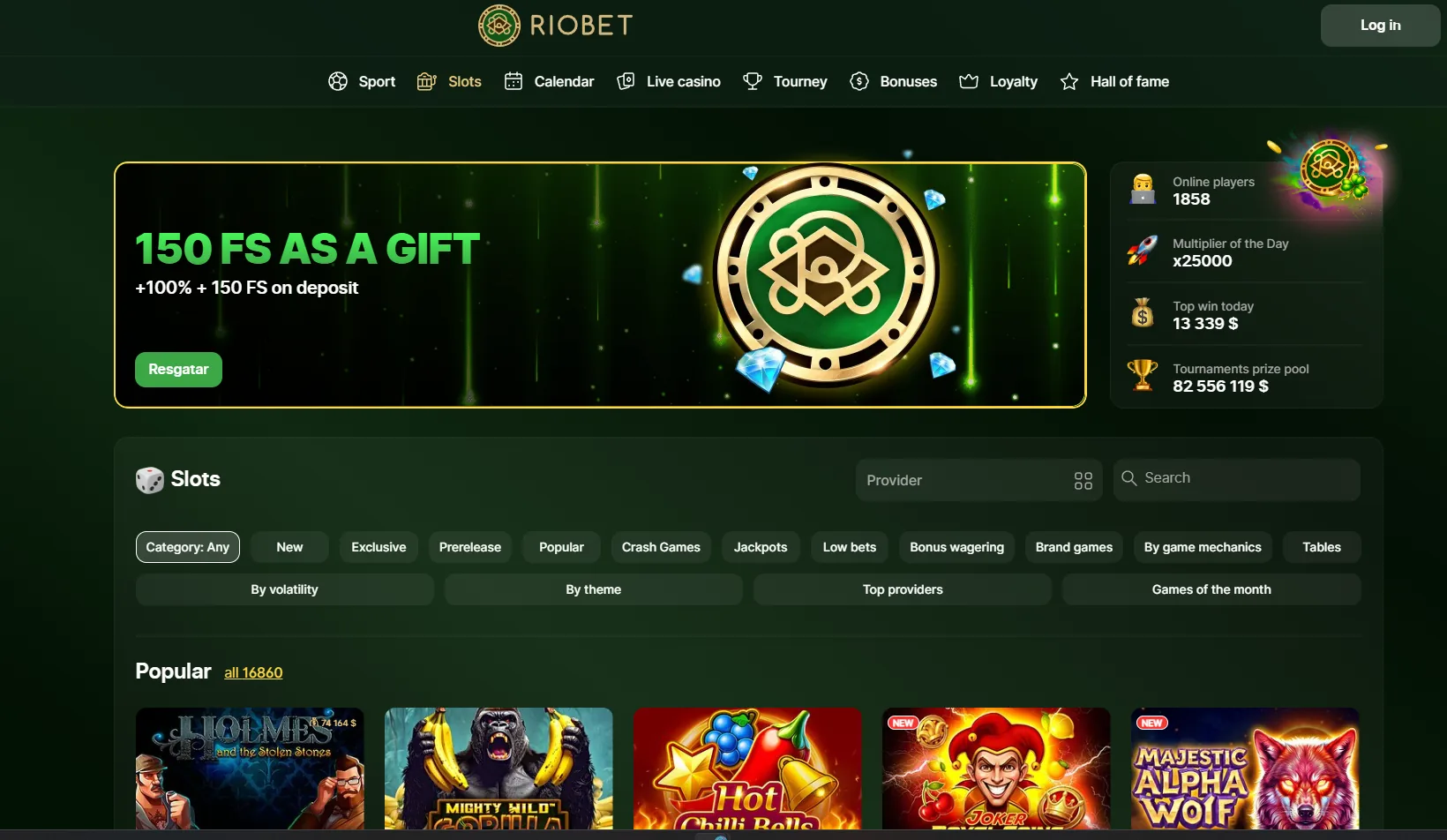 Riobet — лобби слотов и фильтры; скриншот интерфейса 8