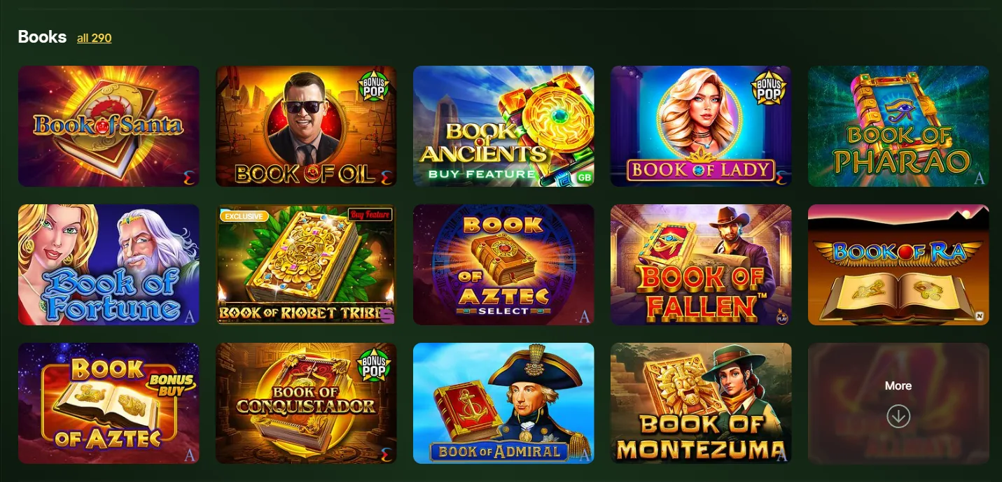 Riobet — категория слотов Books; скриншот интерфейса 9