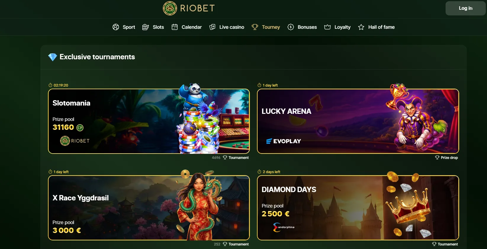 Riobet — раздел эксклюзивных турниров; скриншот интерфейса 16